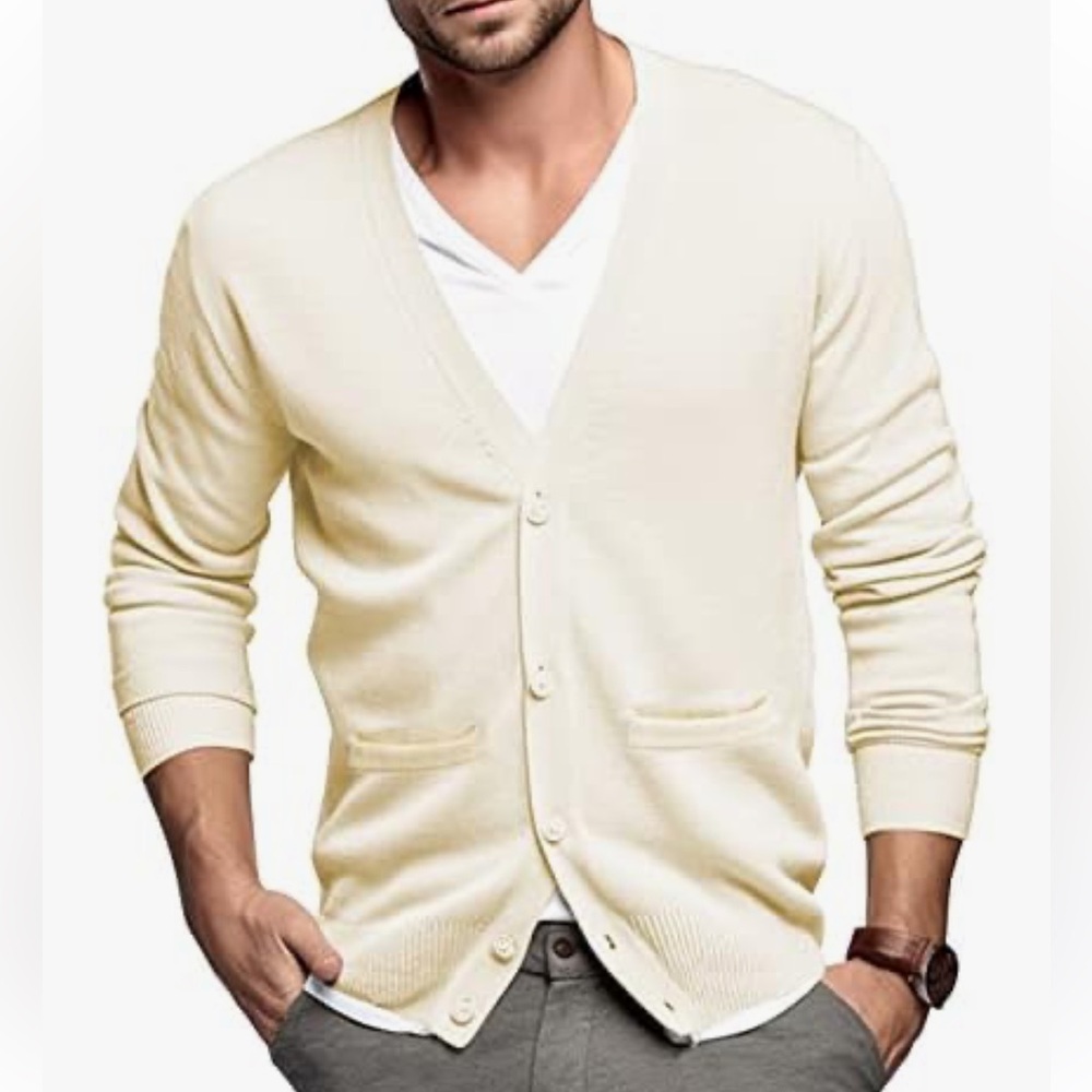 NWT-QUALFORT Mens Cardigan Sweater v5.